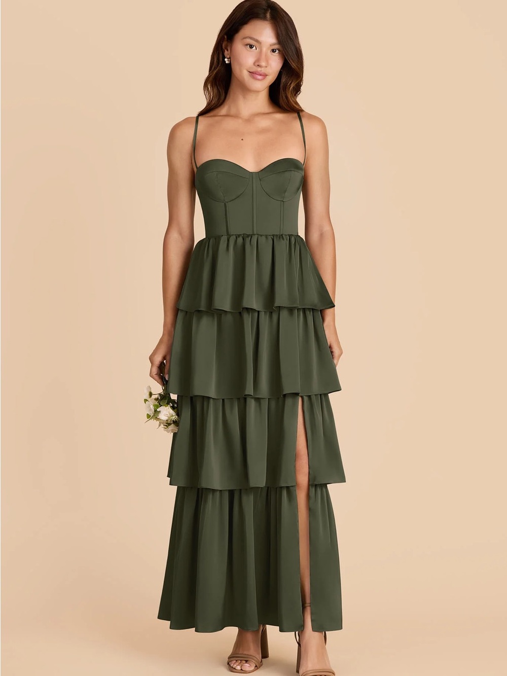 Lola Matte Satin Dress - Olive